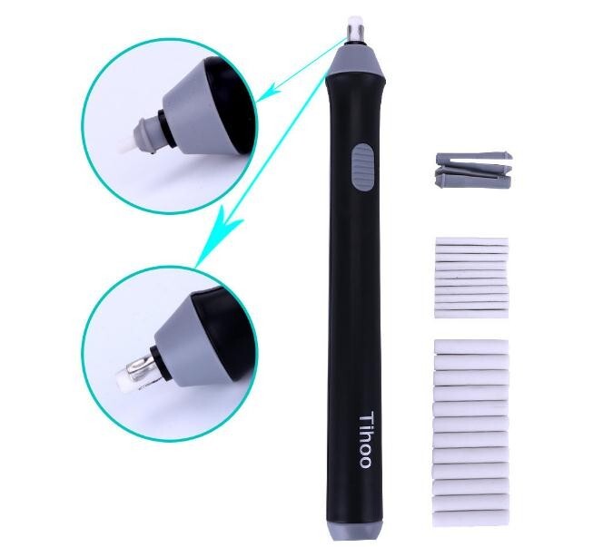 Electric Battery-Operated Pencil Eraser With 22 Eraser Refills (Black)