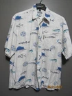 MEN'S COLUMBIA S/S CAMP SHIRT WHITE BLUE FISH LARGE VGUC