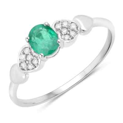 0.31 Ctw Natural Zambian Emerald and Diamonds 14K White Gold Ring For Lover Gift