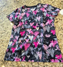 White Cross Womens Scrub Top Lace & Love Breast Cancer Black Pink size S