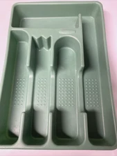 Vintage Rubbermaid Silverware Flatware Organizer Utensil Holder Tray Green #2919