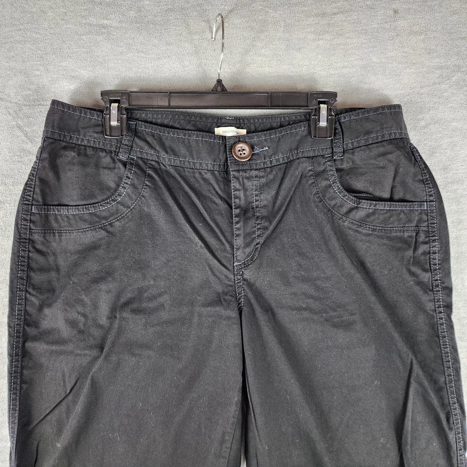 Lot 2 Vintage Dockers Pants Women 16 Beige Black Straight Wide Leg Flap Pockets - Image 3 of 4