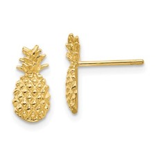 14k Yellow Gold Polished and Textured Pineapple Stud Earrings Gift for Women