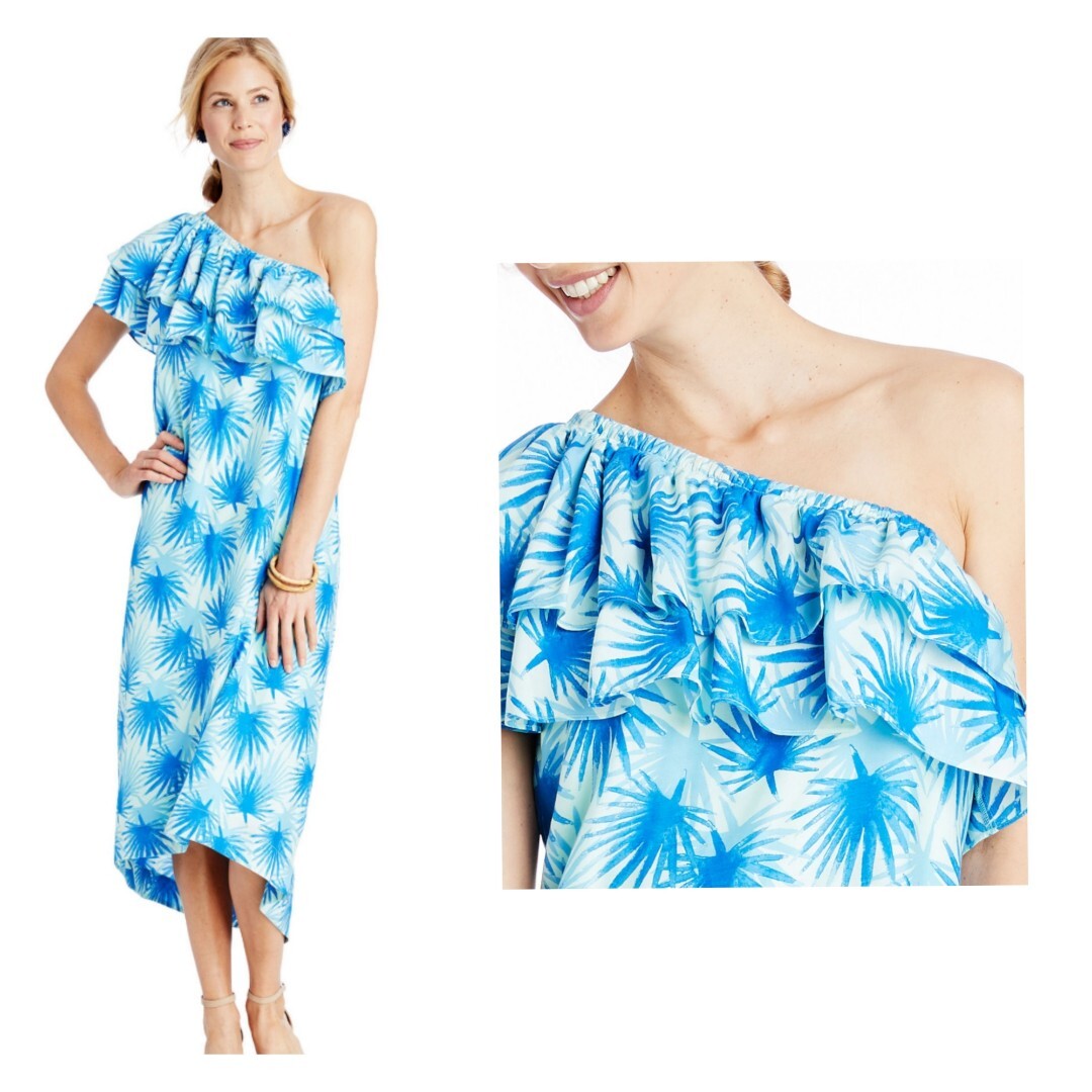 vineyard vines one shoulder dress NWT Vineyard Vines Electric Palm One Shoulder Tropical Maxi Dress Size 2