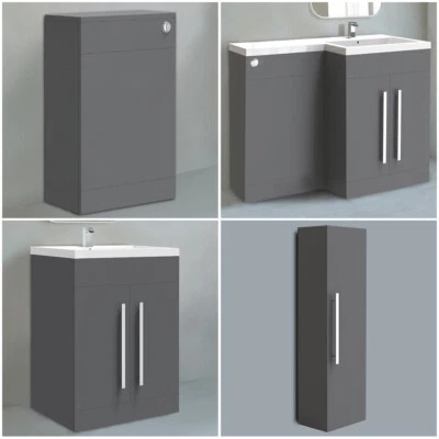 KBSTAR Bathroom Vanity Unit Tall Unit Toilet Unit Basin Sink Storage Home Cabinet Grey