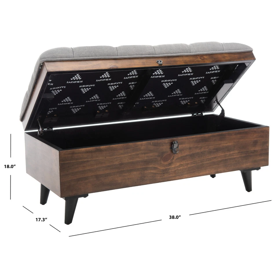 Otomana de cóctel acolchada SAFAVIEH Liam | Gris/Roble oscuro | Foto 4 de 4