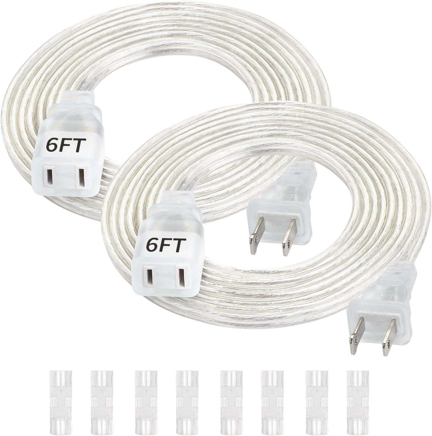 Extension Cord 6 Feet, 2 Pack Clear Extension Cord, Ul-Certified Power Cord Exte-image