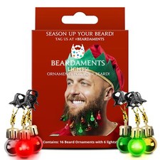 Beard Lights - Light-Up Beard Ornaments for Men - Colorful Christmas Beard Ba...