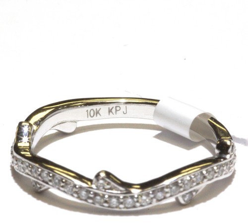 10k white gold .33ct Natural diamond contour curved freeform wedding band ring - Picture 4 of 8