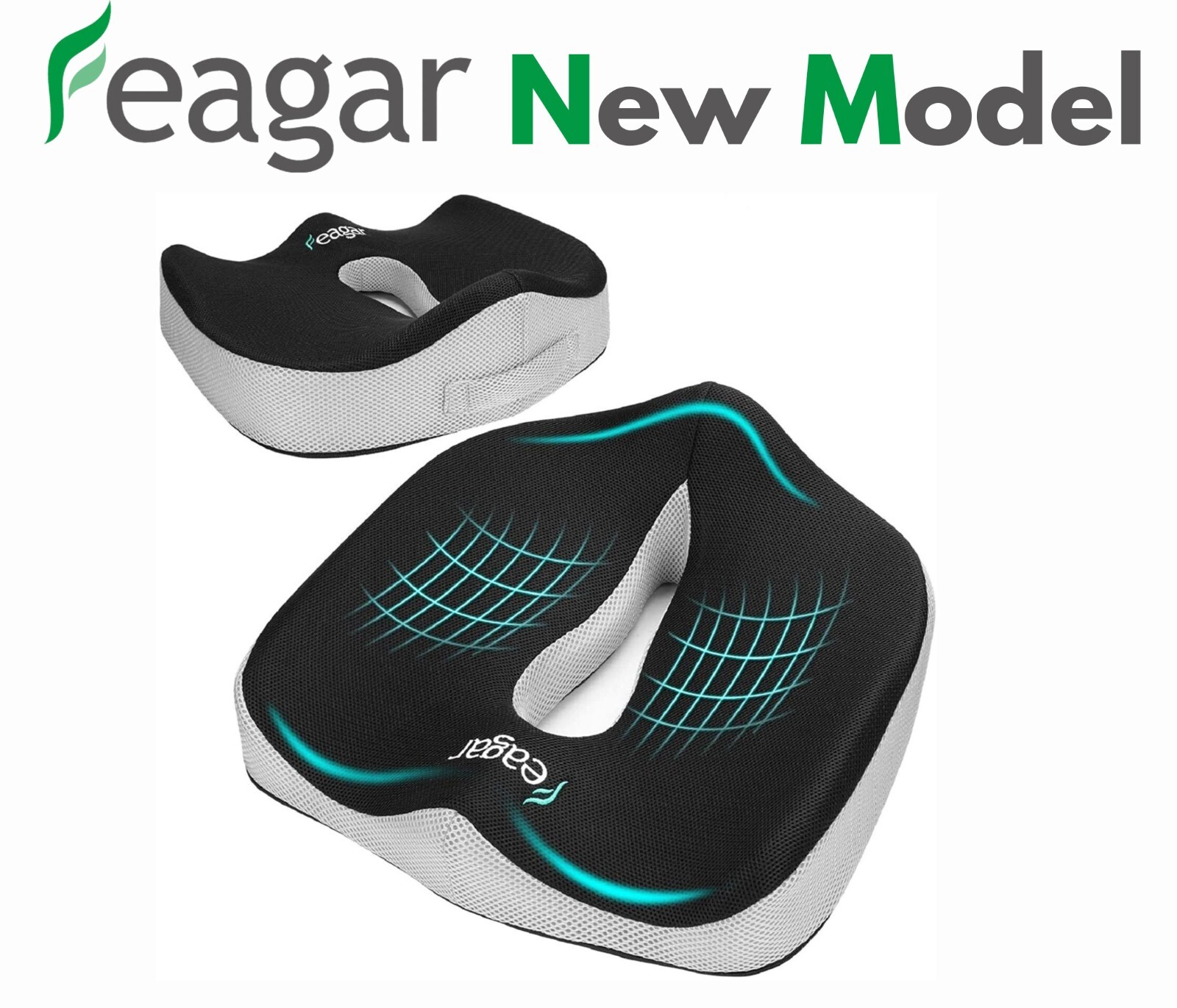 Feagar Orthopaedic Chair Seat Cushion Back Support Coccyx Sciatica Pain