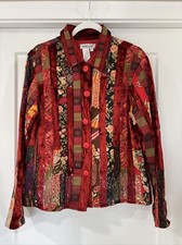 Coldwater Creek Boho Velvet Patchwork Sequin Lined Jacket - Red - Medium - EUC