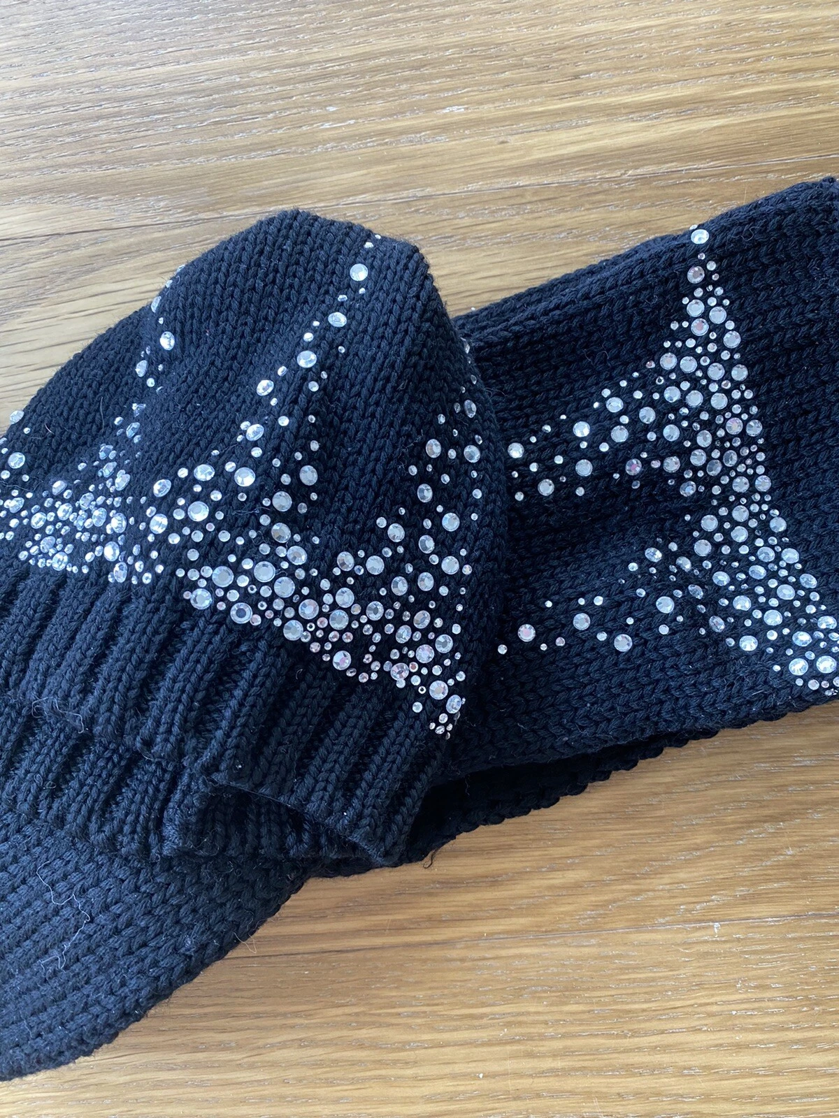 Catya Girl Toddler Black Merino Studded Wool Hat and Scarf Set Size XS