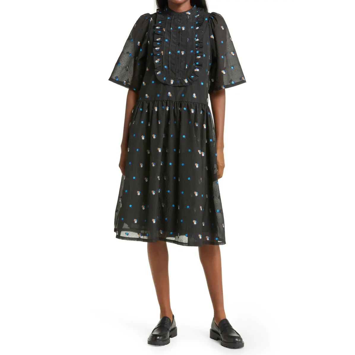 Stella Nova Minet Lou Bib Shift Dress Size Embroidered Floral Black 10 US  40 EU | eBay