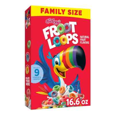 NEW KELLOGG'S FAMILY SIZE FROOT LOOPS CEREAL 16.6 OZ BOX