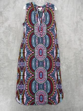 MB Dress Womens Large Button Maxi Round Hem Bohemian Tribal Stretch Knit Pockets