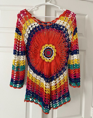 Iets Frans Urban Outfitters Crochet Mandala Sweater Top Boho Festival Granny XS