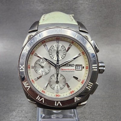 Seiko Sportura Chronograph Watch Unisex 38mm White Dial Steel 7t92