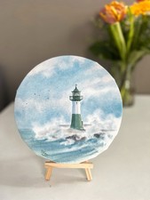Original Aquarellbild Keilrahmen | Leuchtturm Sassnitz | 20 cm | maritime Kunst