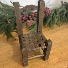 Doll or Teddy Bear Wood Chair Ladder Back Woven Seat Dolls Furniture 8.5 Inches