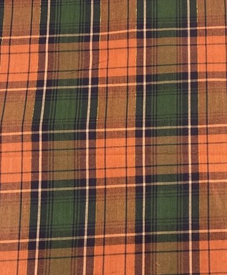 Halloween Fall Orange Green Plaid Metalllic Gold Cotton Fabric BT Half Y #19