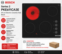 BOSCH PKE611CA3E Series 2 59cm Ceramic Electric Hob Black 4 Zone