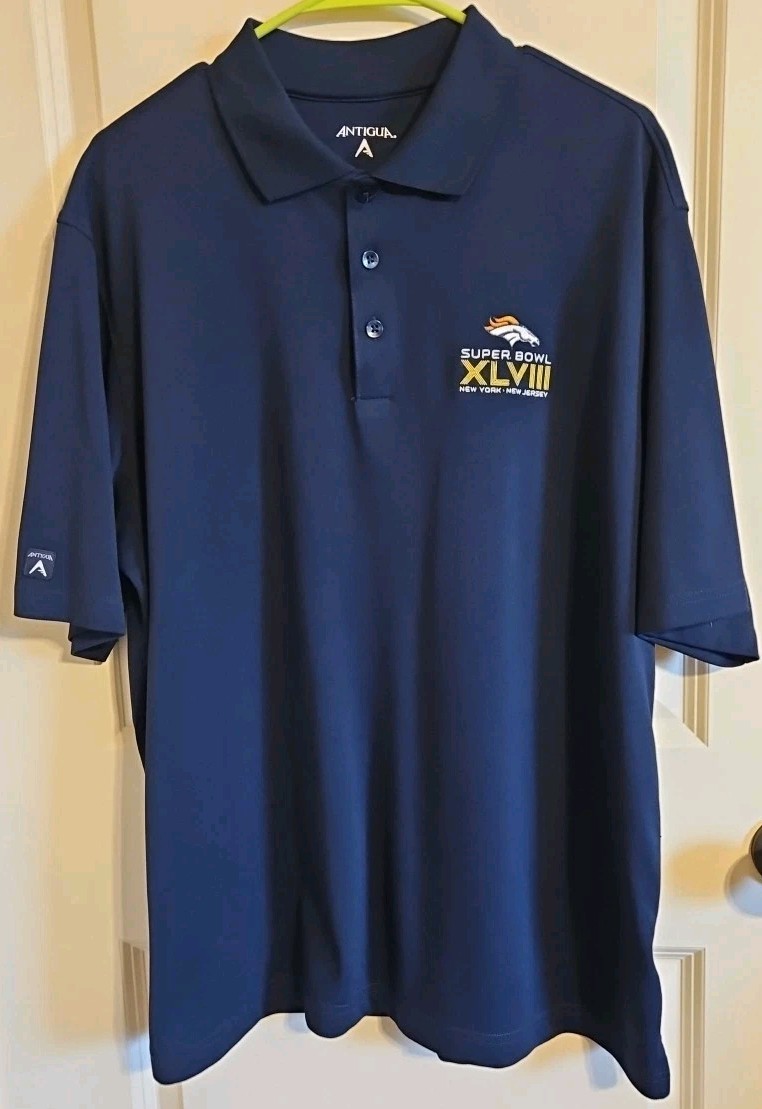 Denver Broncos Antigua Polo Shirt Navy Blue Super Bowl XLVIII Men's Size Large