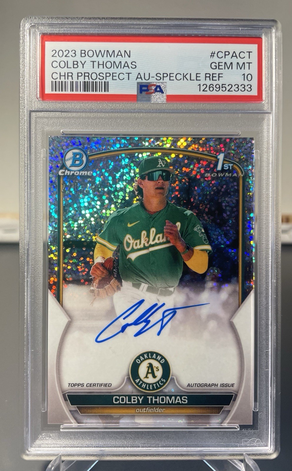 2023 Bowman Colby Thomas #CPA-CT Chrome Prospect Auto Speckle /299- PSA 10