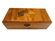 VINTAGE SILKY OAK WALNUT INLAID AUSTRALIA MAP TIMBER WOODEN JEWELLERY BOX
