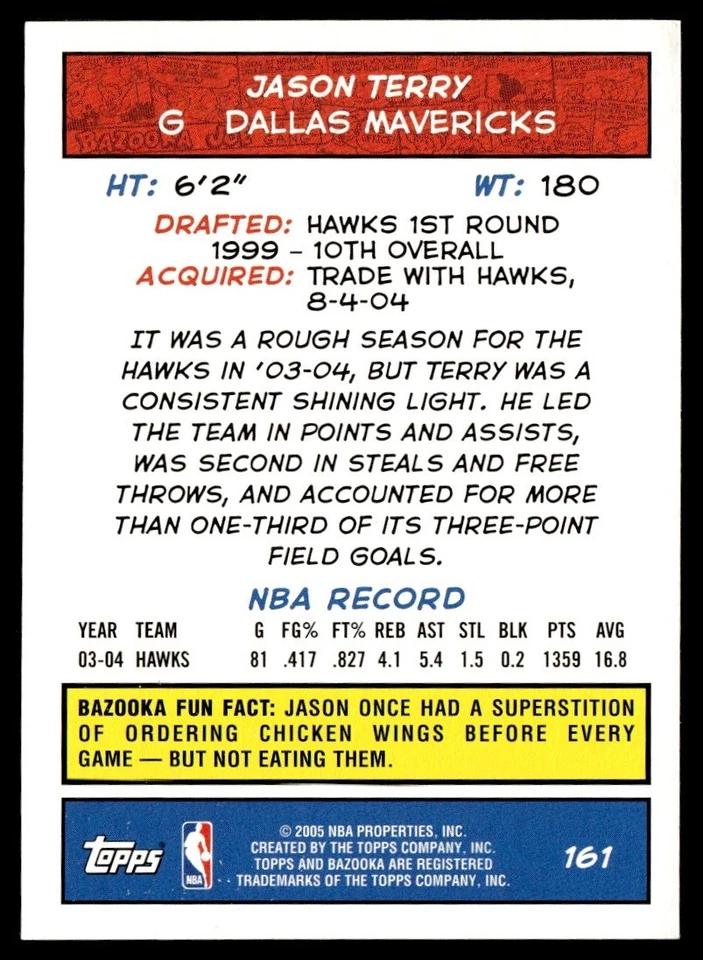 2004-05 Bazooka Jason Terry Dallas Mavericks #161 - Image 2 of 2