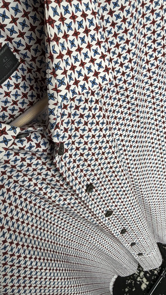 Camisa de manga larga para hombre Prada (patrón geométrico azul/rojo) talla 42/16,5 Foto 2 de 4