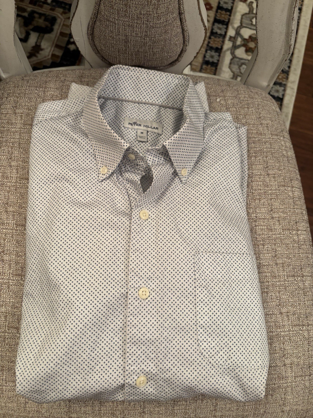 Peter Millar Button Down blue geometric micro-pri… - image 1