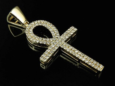 3Ct Round Cut VVS1/D Diamond Ankh Cross Unisex Pendant 14K Yellow Gold Finish