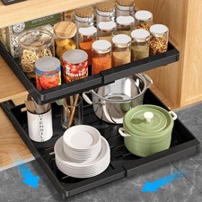 2 Pack Pull Out Cabinet Organizers Expandable 11.6''-17.5'' , Plastic Slide ...