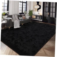  Living Room Rug 4x6 Area Rugs for Bedroom Fluffy 4' x 6' (Rectangular) Black