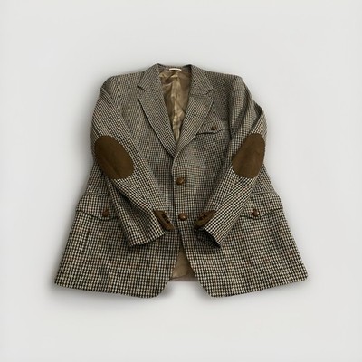 Magee Hahnentritt Tweed Wolle Sport Blazer Jagd Jacke Ellenbogen Patches Gr. 42R