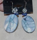 Vintage Blue Dyed Shell Oval Bead Dangle Earrings Costume Jewelry — photo 1
