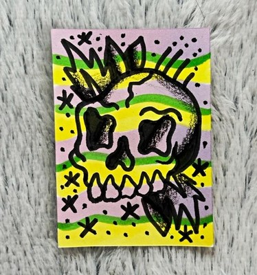 ACEO Original Tattoo Artwork. Tattoo Skull. Mixed media painting