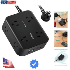 Power Strip Surge Protector - Flat Plug, Wall Mount, 6FT Extension Cord with ...