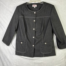 R K Originals Womens Jacket Size 8 Black Contrast Stitch Button Front Blazer