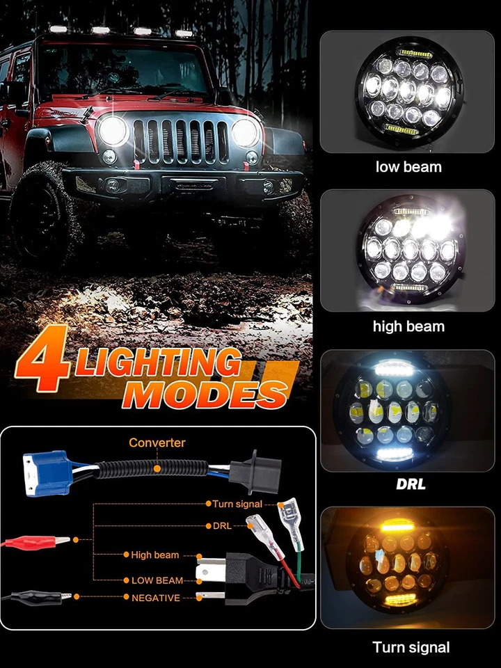 Faros LED redondos altos/bajos 1973-1980 para International Harvester Scout II 2 piezas 7" Foto 3 de 4