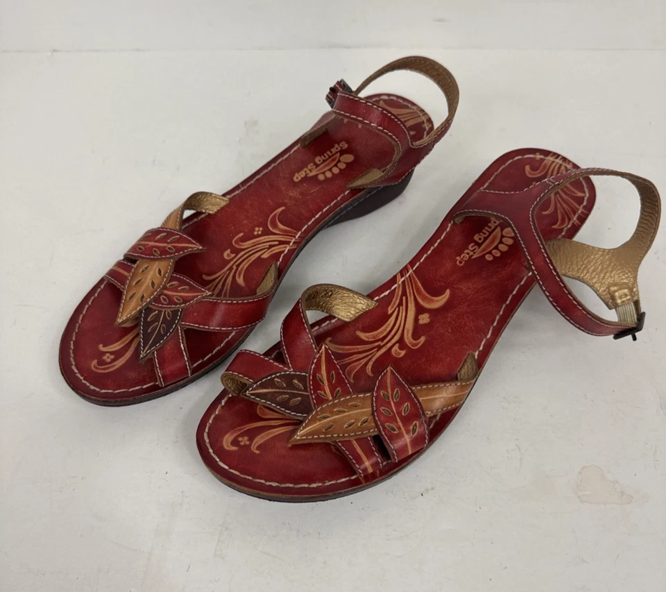 L’Artiste Spring Step Marigold Womens Size 8.5 Red Gold Leather Strappy Sandals - Image 2 of 4