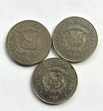 LOT OF 3, 1986 & 1989 Dominican Republic 25 Centavos Coins