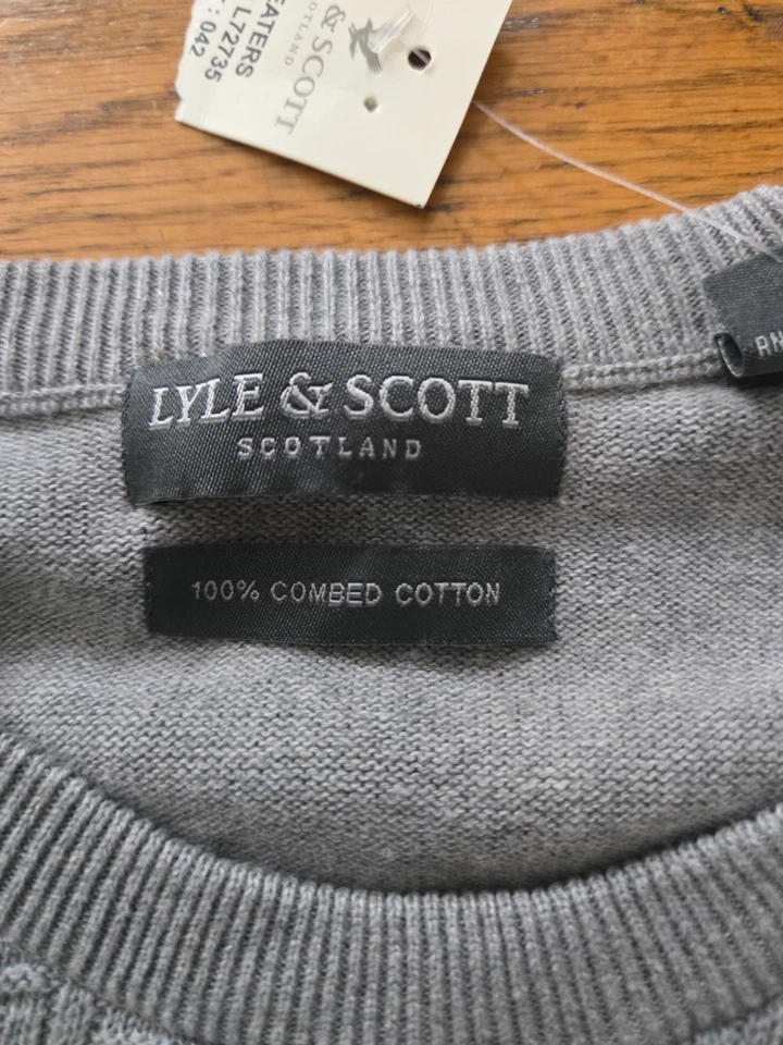 Lyle & Scott Mens Gray 100% Commed Cotton Ribbed Knit Sweater Size XL NWT Preppy - Image 3 of 4
