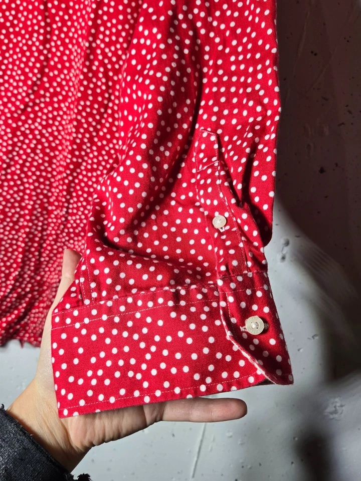 Chaps Womens No Iron Long Sleeve Button Red Polka Dot Top Plus Size 3X Career - Image 3 of 4