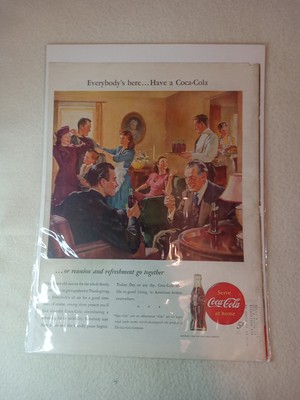 1948 Vintage Original Coca Cola Soda Magazine Ad - Everybodys Here, time for a C