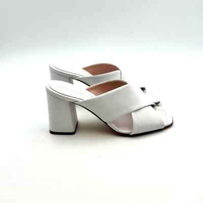 Anna F White Tassel Mules Clog and Large Heel 8cm Art. 3624