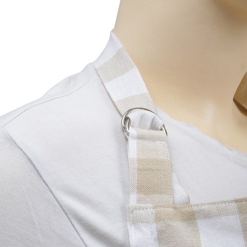 Delantal de algodón a cuadros beige y blanco - Imagen 5 de 6