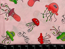 Tina Scrap Jelly Fish Pink Jellies Water Ocean FABRIC 100 COTTON 9"x21"
