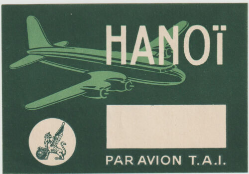 FRANCE TAI Transports Aériens Intercontinentaux TO HANOI AVIATION LUGGAGE LABEL