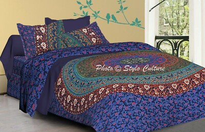 Indian Handmade Mandala Floral Art Bedding Set Bed Cover Bohemian Twin Size
